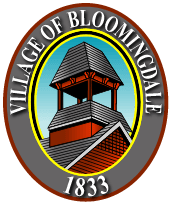 Village of Bloomingdale official logo featuring historic bell tower and 1833 date.