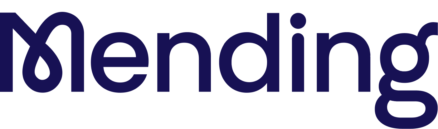 Logo for Mending in navy blue font.