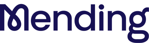 Logo for Mending in navy blue font.