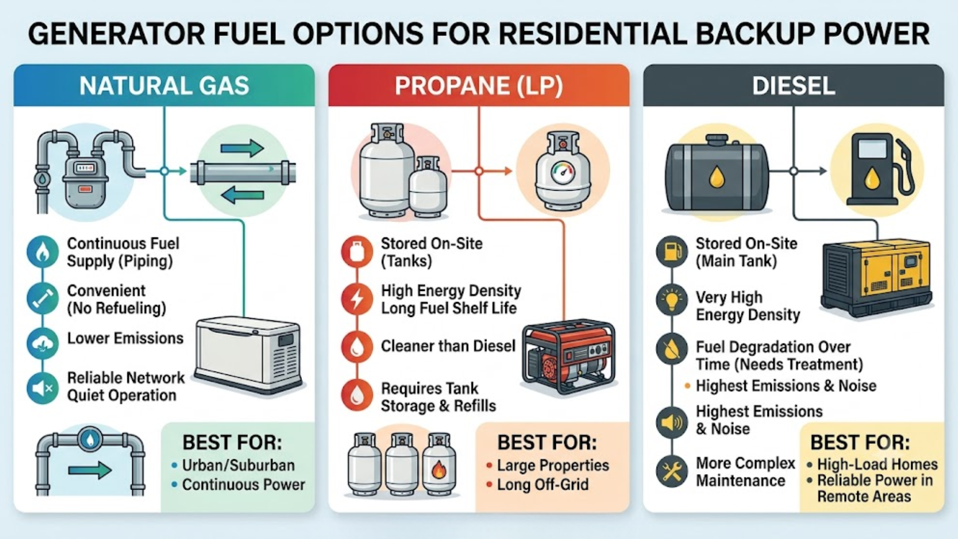 Generator fuel options for residential backup power