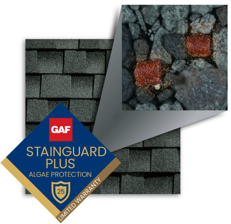 A sign that says stainguard plus algae protection