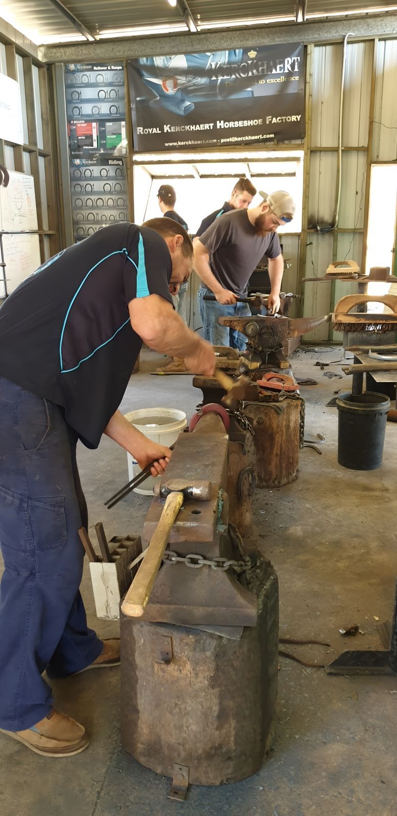 A Man Is Working On A Piece Of Metal — Sunshine Coast Farrier Services In Landsborough, QLD