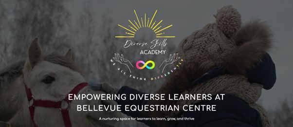 Logo over a photo of a white horse in winter. Text: 