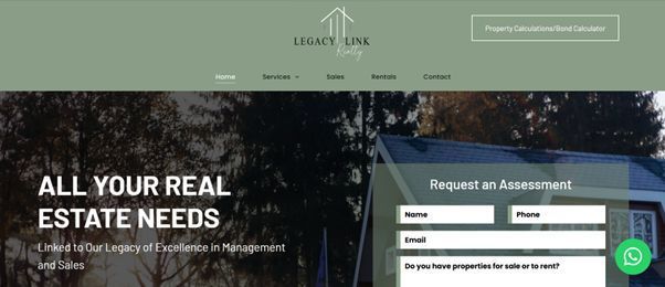 Legacy Link Realty website homepage built by Pivot2Connect in Pretoria.