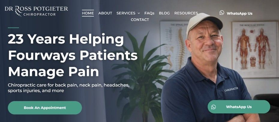 Website built by Pivot2Connect in Pretoria for Dr Ross Potgieter, Chiropractor.