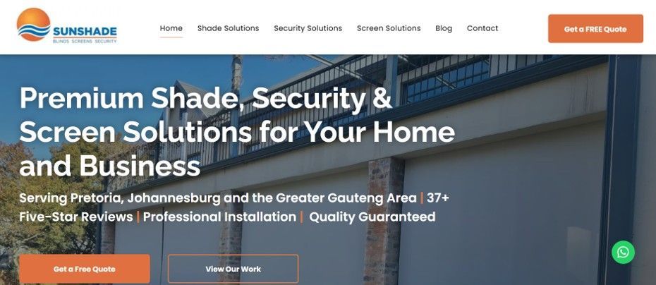 SunShade website built by Pivot2Connect in Pretoria.