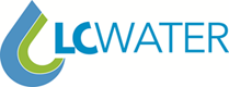 LC Water logo: Blue water drop with a green inner curve and the text 