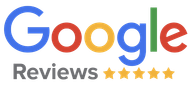 A google review logo with five stars on a white background.