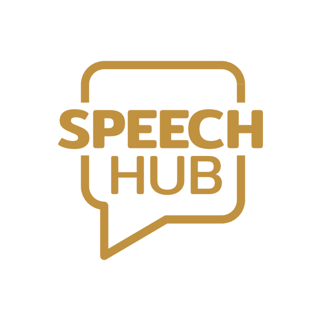 Speech Hub Logo - A black and white logo for speech hub with a speech bubble.
