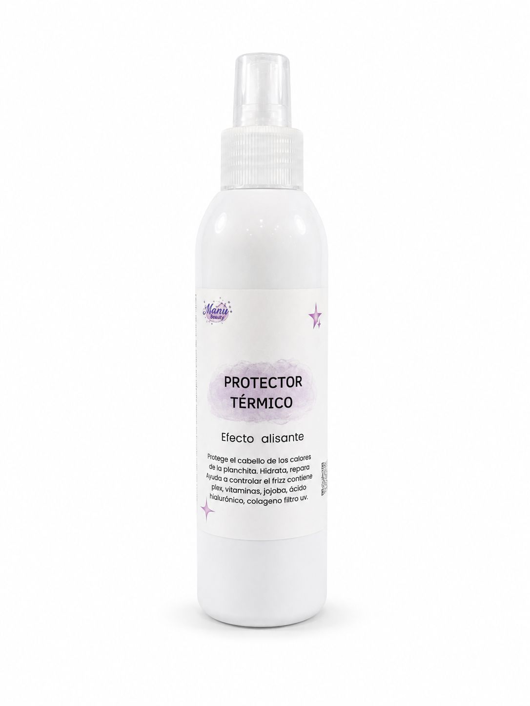 Botella pulverizadora blanca con la etiqueta “Protector Térmico” y tapa transparente sobre fondo blanco.
