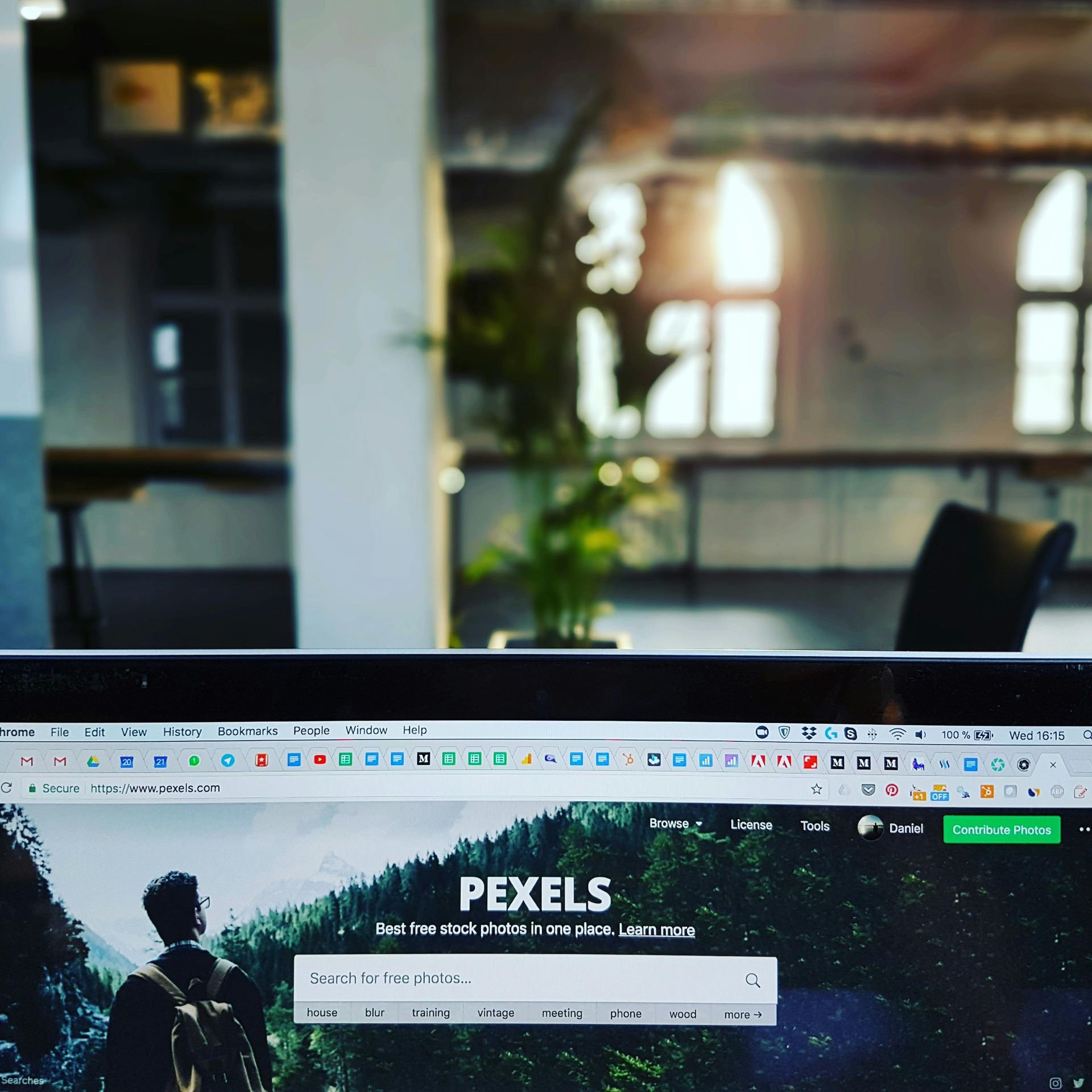 A computer screen is open to the pexels website