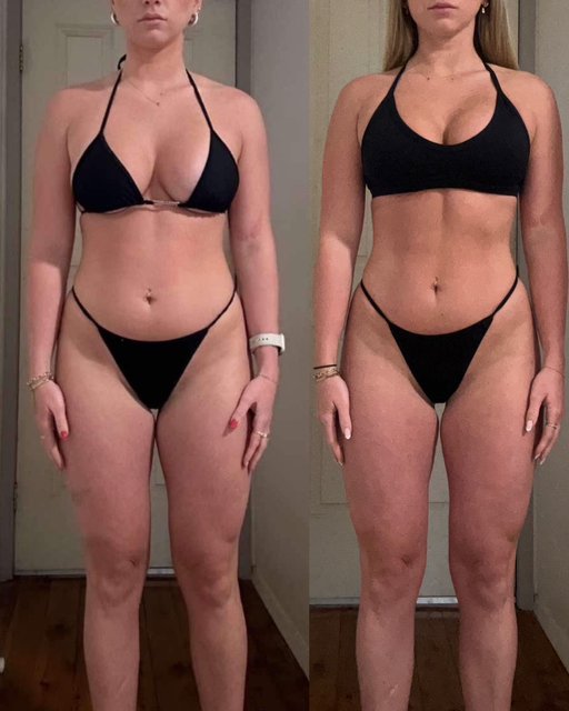 Two women in bikinis are standing next to each other in front of a mirror.