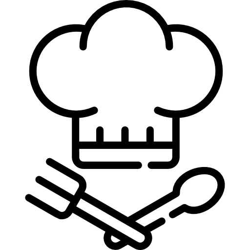A chef 's hat with a fork and spoon free icon