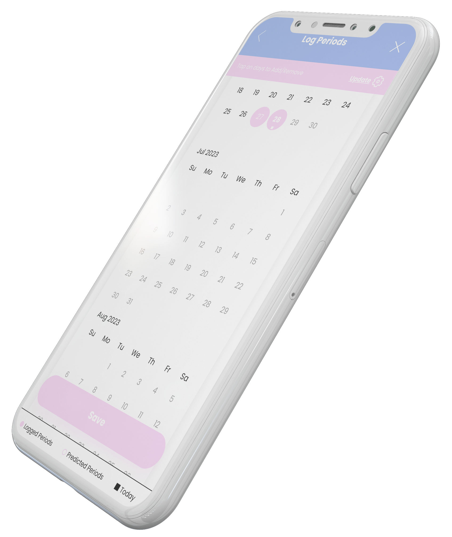 A white cell phone with a calendar on the screen.