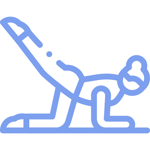A blue icon of a person doing exercises on a white background.