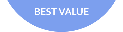 A blue circle with the words `` best value '' written on it.