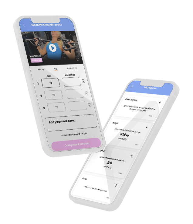 Two cell phones are sitting next to each other on a white background.