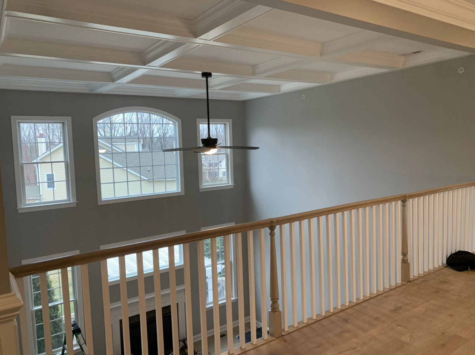 View from upstairs looking at double height living room