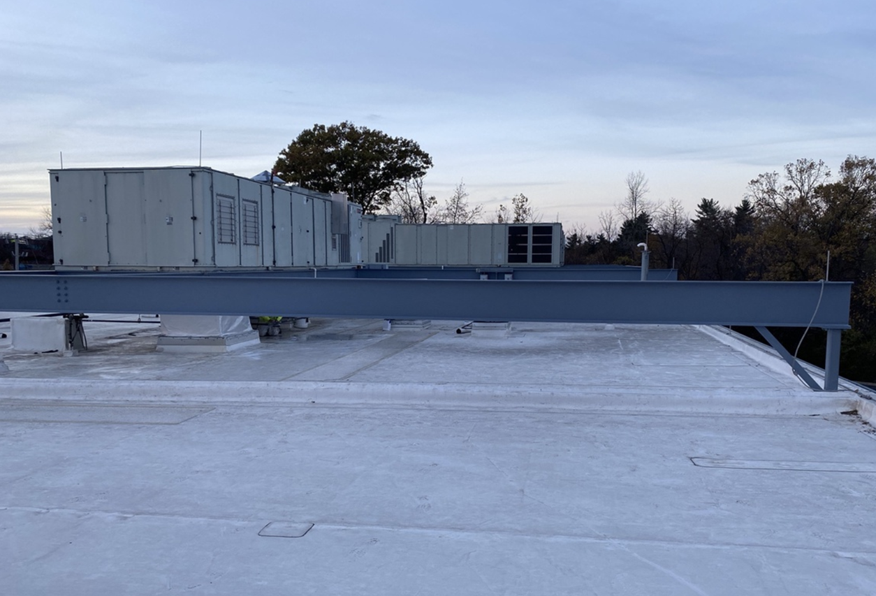 Freshly painted rooftop steel beams, project in West Chester / Malvern PA
