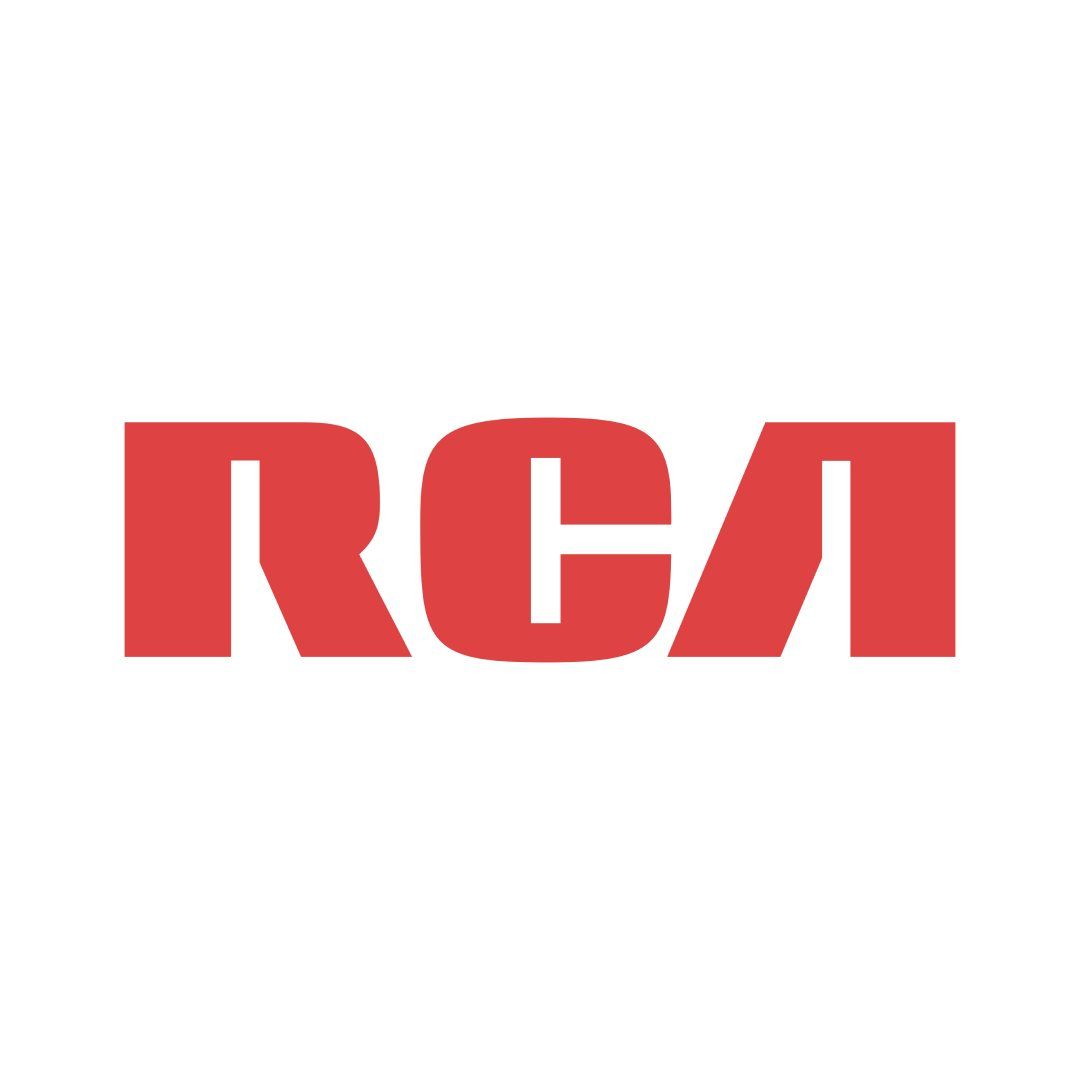 Logotipo rojo de RCA sobre fondo blanco.