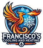 Francisco’s Cooling and Heating logo with a fiery phoenix and blue snowflakes