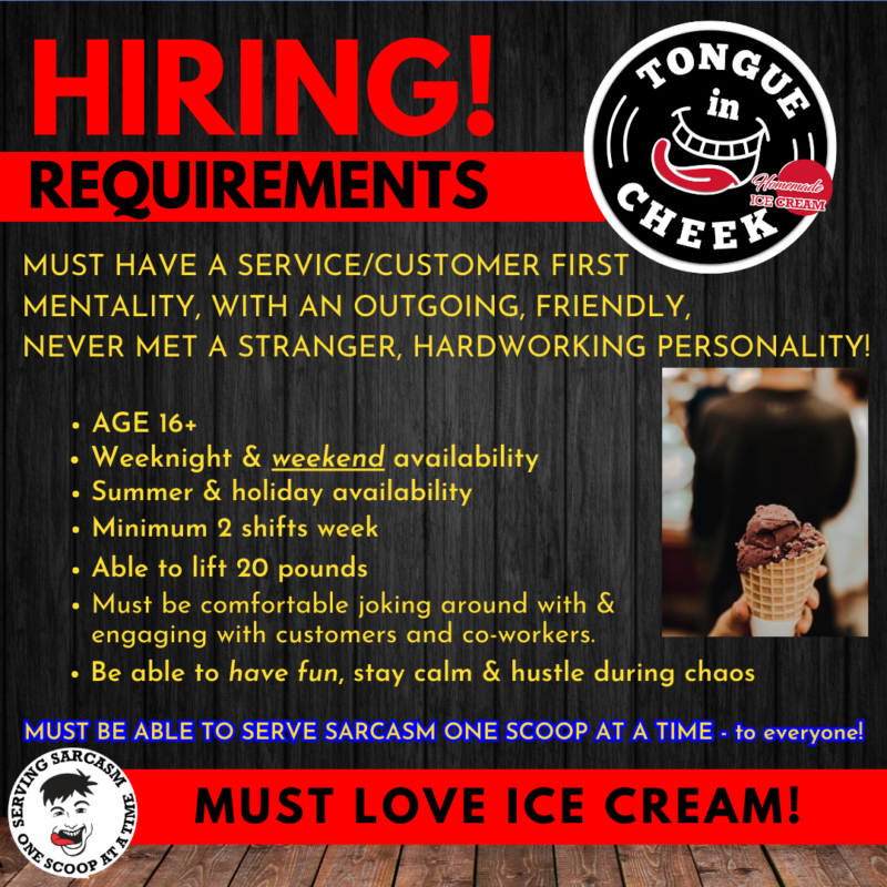 A hiring poster for tongue in cheek ice cream