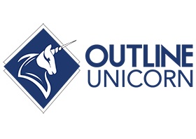 The logo for outline unicorn has a unicorn on it