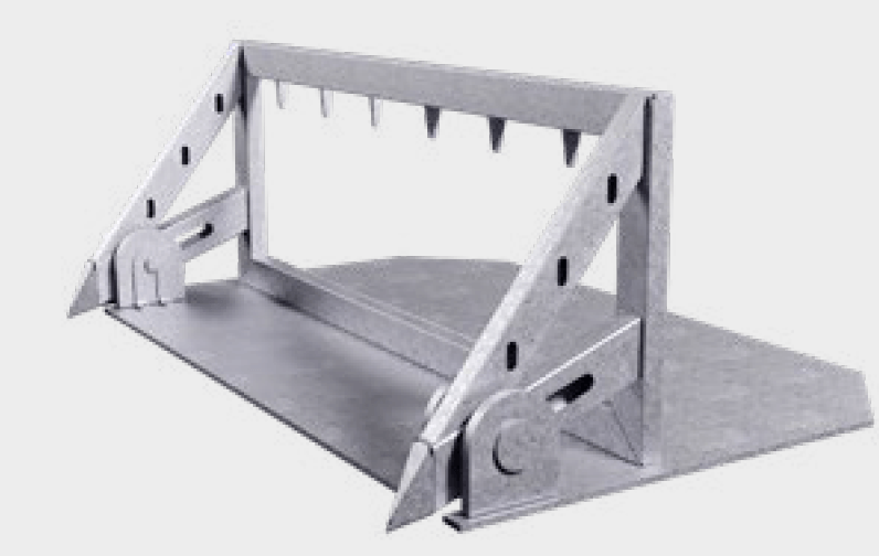 Gray cardboard bridge model with triangular supports and cutout details on a white background