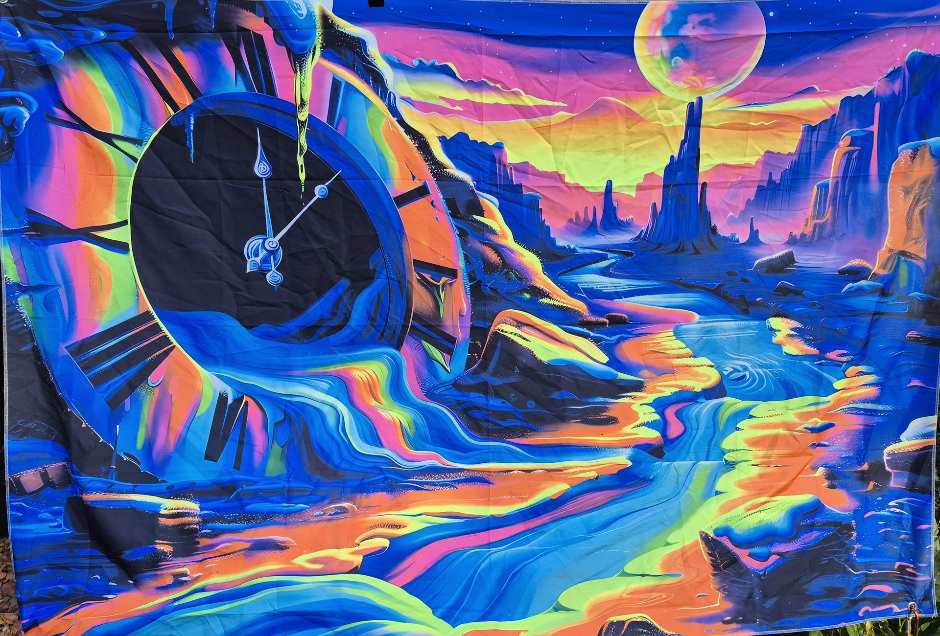 Clock Melting Black Light Reactive Wall Tapestry