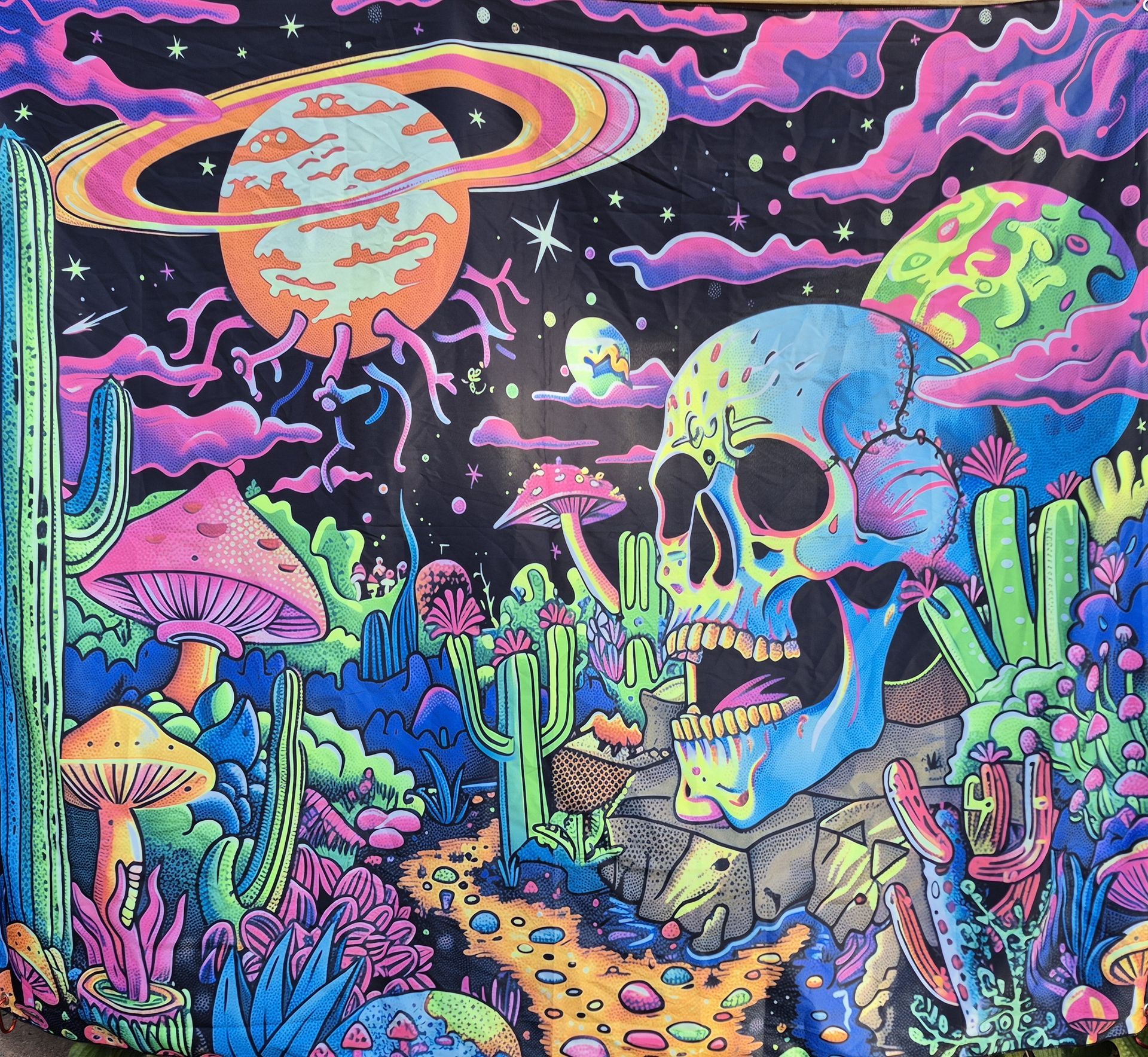 Desert Skull Black Light Reactive Wall Tapestry