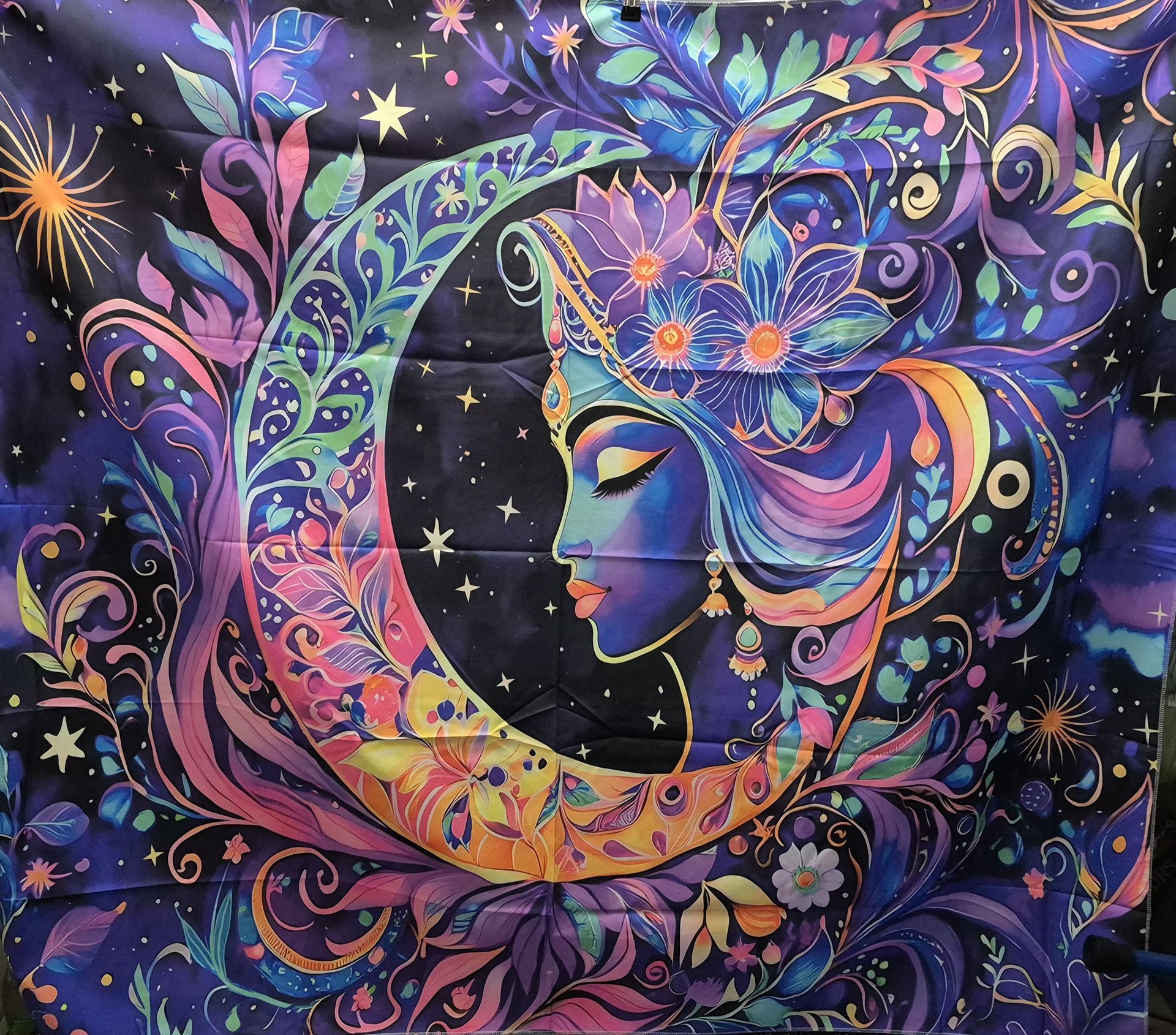 Moon Goddess Black Light Reactive Wall Tapestry