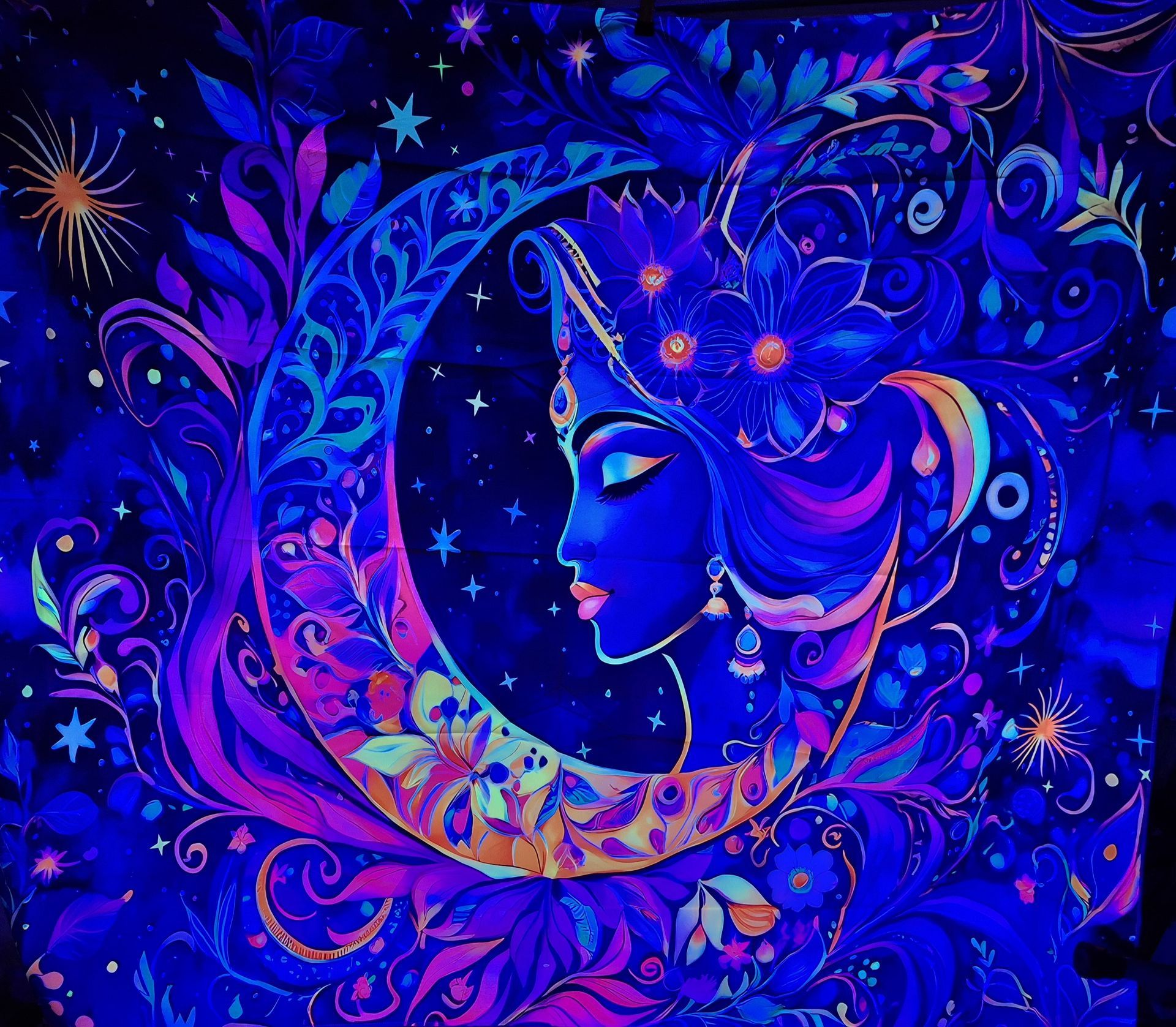 Moon Goddess Black Light Reactive Wall Tapestry