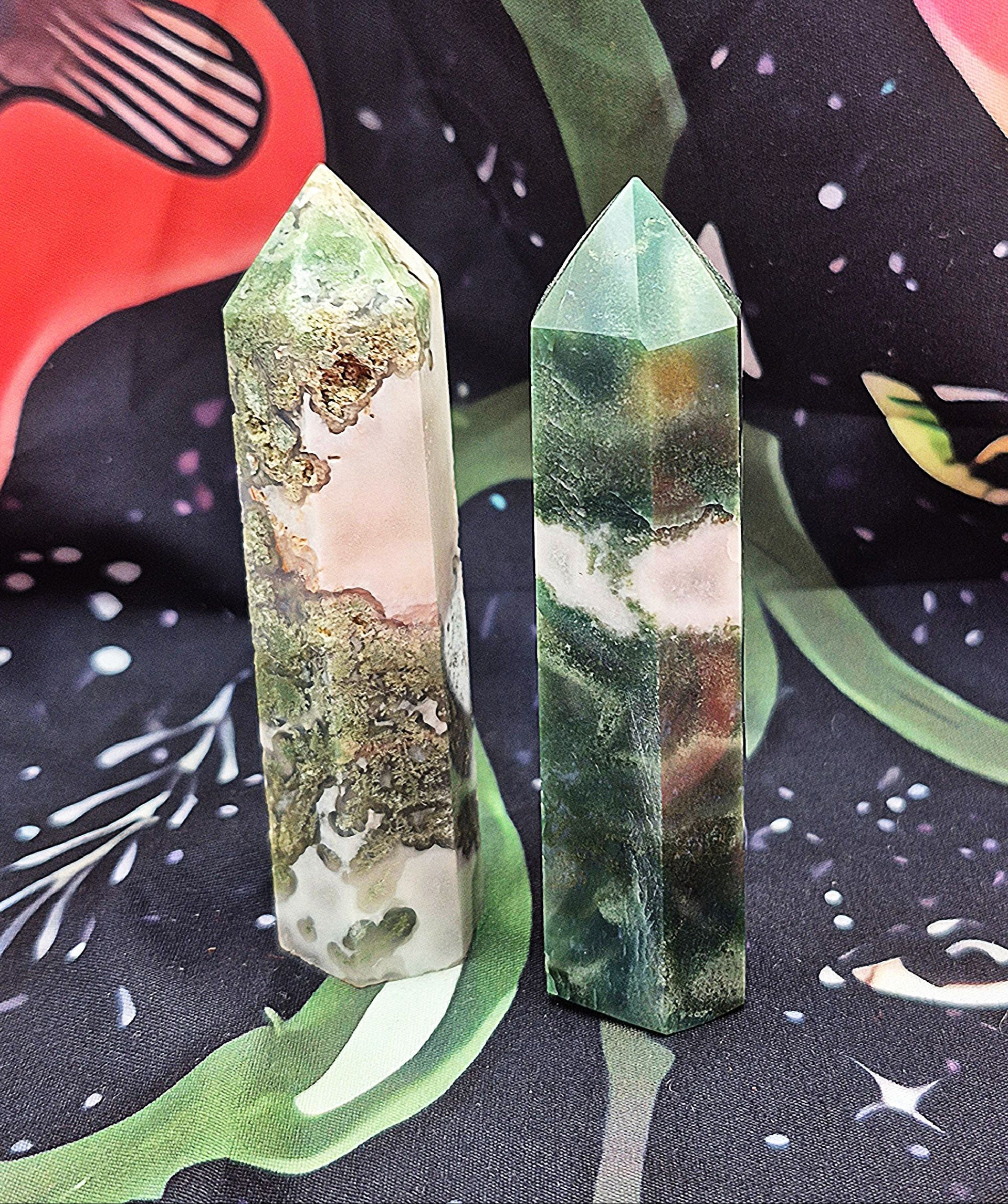 Moss Agate Crystal Tower