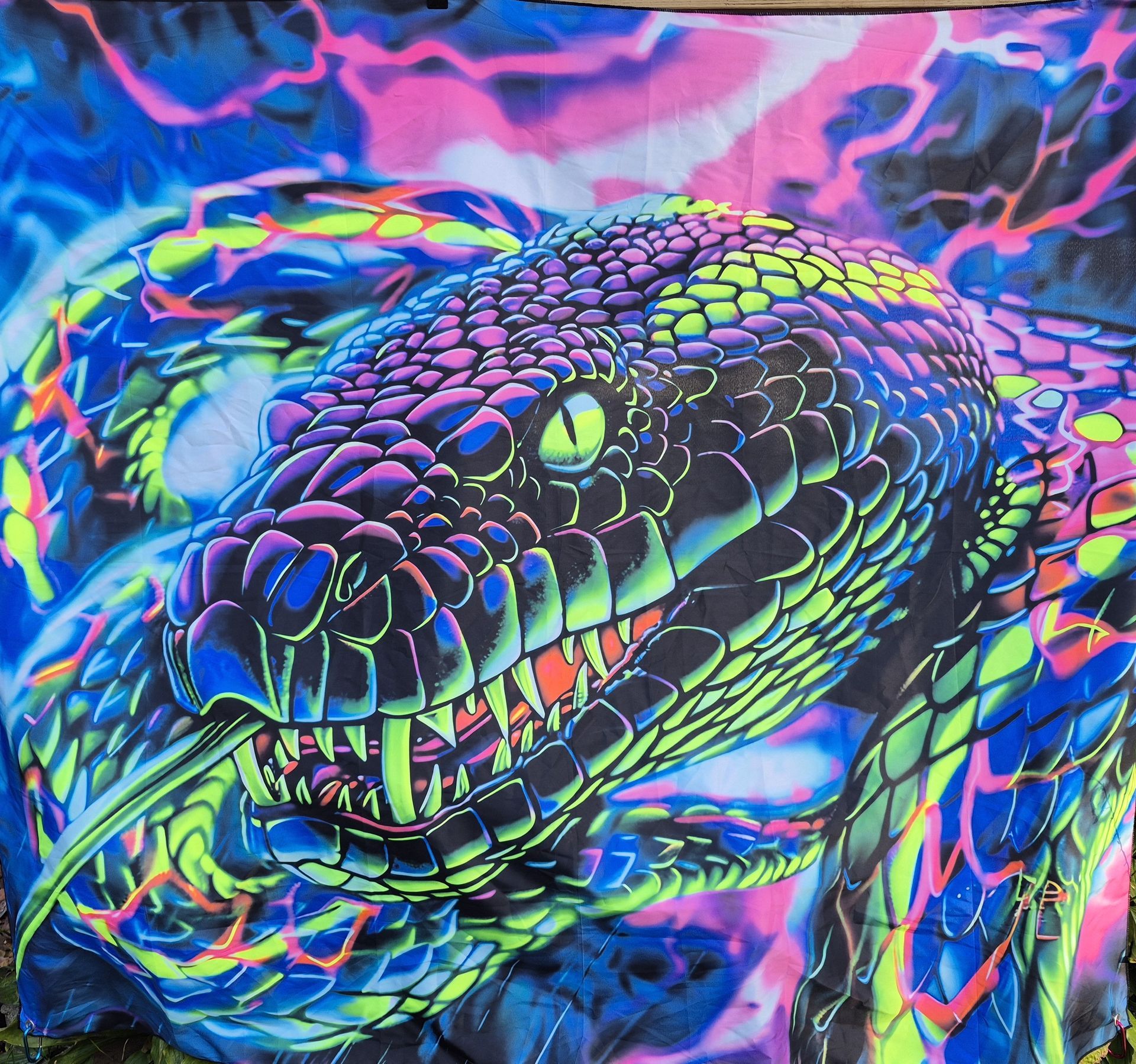Vibrant Snake Black Light Reactive Wall Tapestry