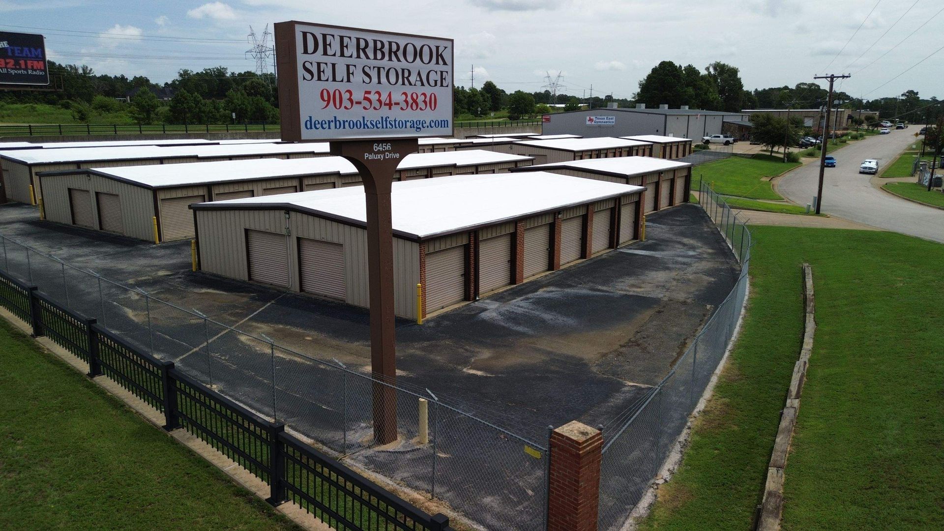 An aerial view of a deerbrook self storage facility