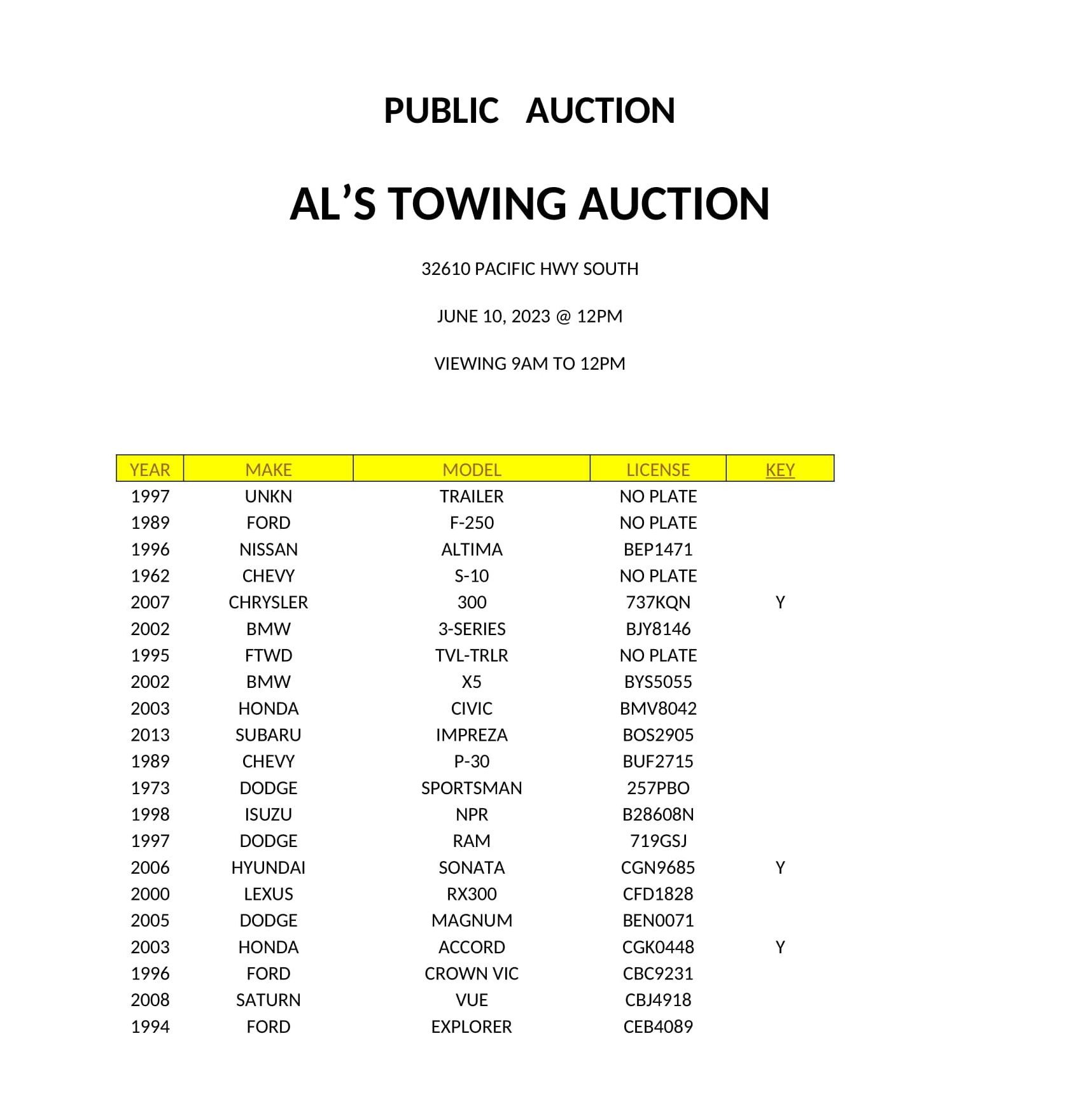 Our Auctions Federal Way, WA Al's Towing