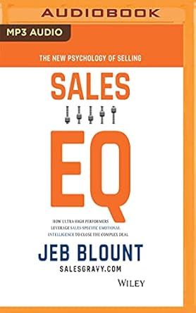 Audiobook cover for “Sales EQ” by Jeb Blount, orange and white text on a black background.