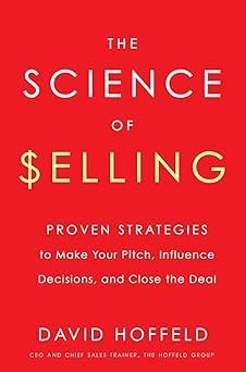 Red book cover: The Science of Selling by David Hoffeld, with white and gold text.