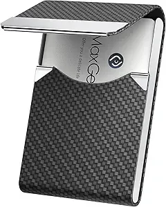 Carbon-fiber patterned MaxGear metal money clip with silver top and center logo