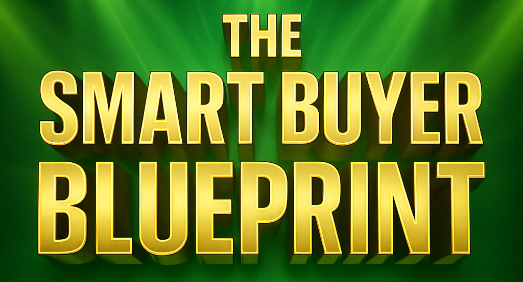 “The Smart Buyer Blueprint” in bold yellow text on a green background