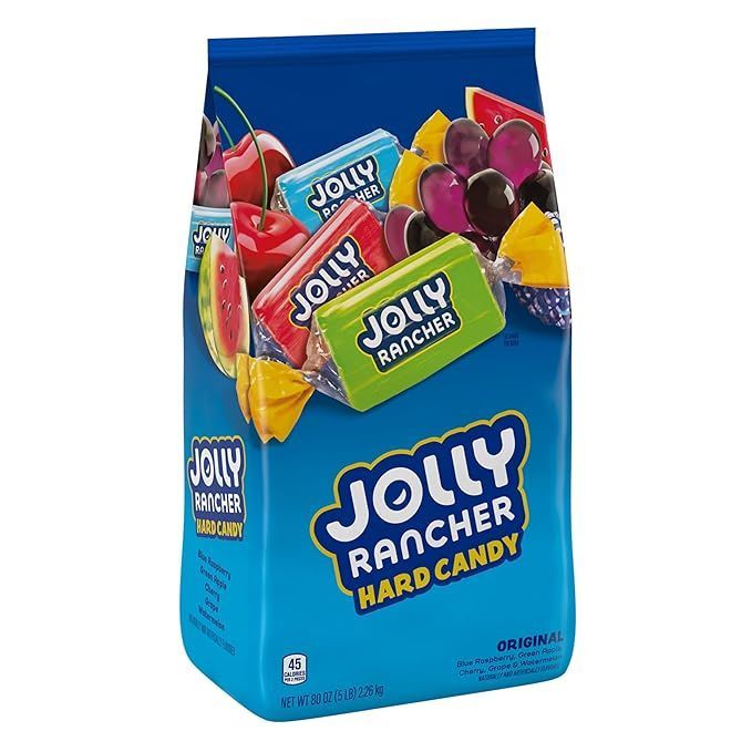 Jolly Rancher hard candy bag in blue packaging with colorful fruit-flavored candies displayed on the front