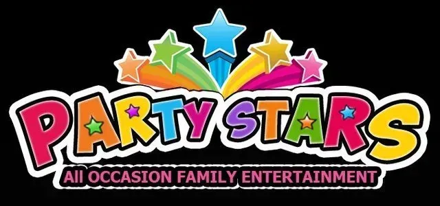 A colorful logo for party stars all occasion family entertainment