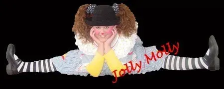 A woman in a clown costume is doing a split.