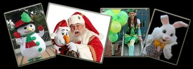 A collage of pictures of santa claus a snowman and a bunny