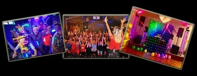 A collage of three pictures of people dancing at a party