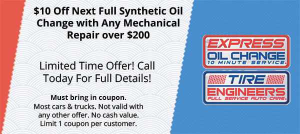 A coupon for $ 10 off next full synthetic oil change with any mechanical repair over $ 200