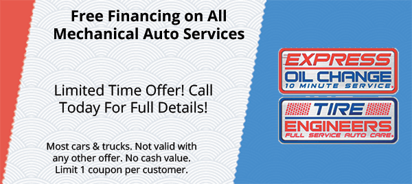 An advertisement for express oil change and tire engineers