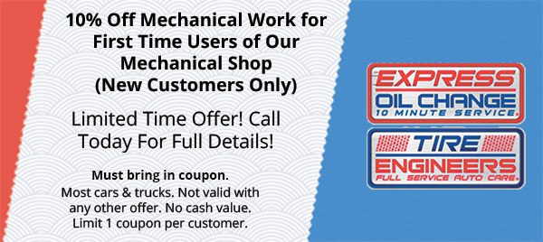 A coupon for express oil change and tire engineers