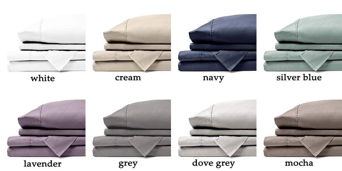 There are many different colors of sheets and pillows.