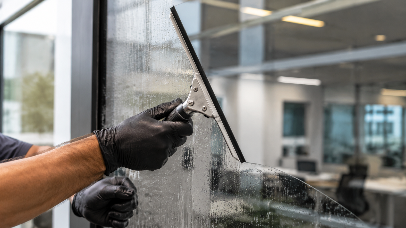 Window cleaner using a squeegee for streak-free commercial glass